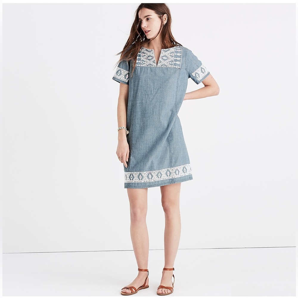 Madewell Embroidered Chambray Mini Dress Size M Retail $158 (SOLD OUT)
